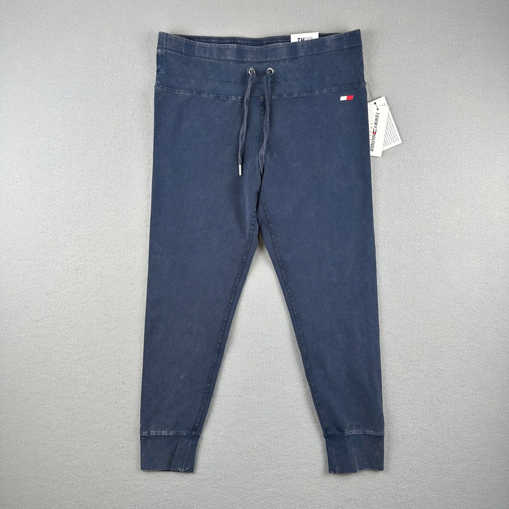 Tommy Hilfiger Sport Jersey Leggings Womens M Blue High Rise Drawstring Faded